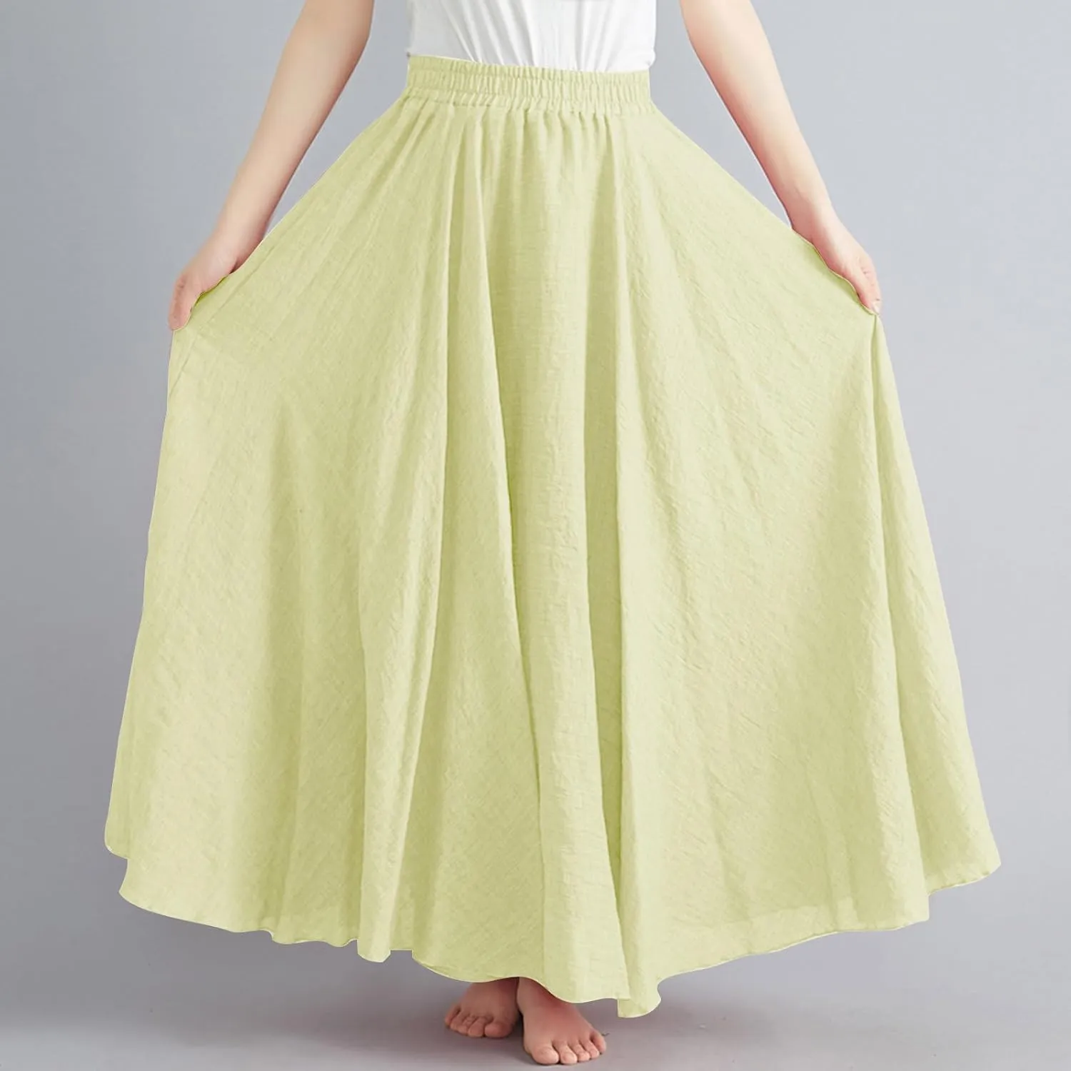 Women Lightweight Boho Maxi Skirts Flowy Beach Long Skirt Elastic Waist Pleated Swing Bohemian Skirts 2025 New