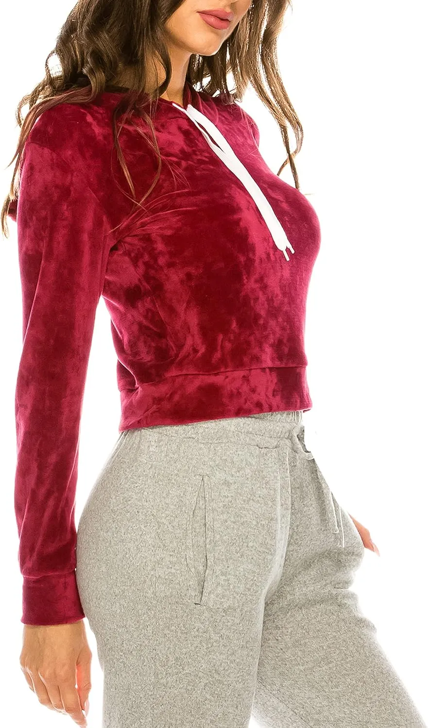 Women Velvet Hoodie Sweatshirt - Premium Soft Long Sleeve Drawstring Pullover Crop Top Sweatshirt