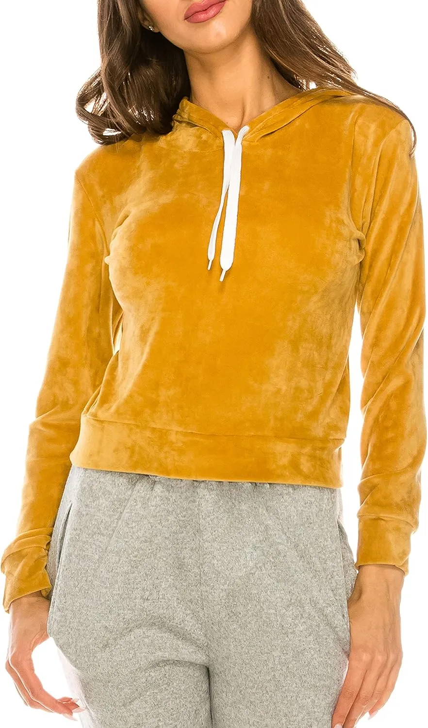 Women Velvet Hoodie Sweatshirt - Premium Soft Long Sleeve Drawstring Pullover Crop Top Sweatshirt