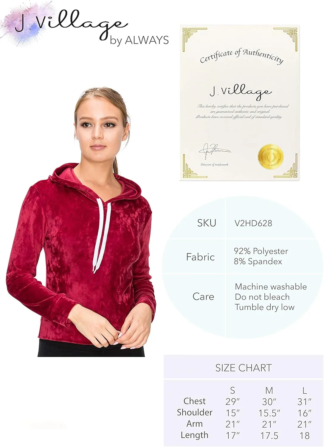 Women Velvet Hoodie Sweatshirt - Premium Soft Long Sleeve Drawstring Pullover Crop Top Sweatshirt