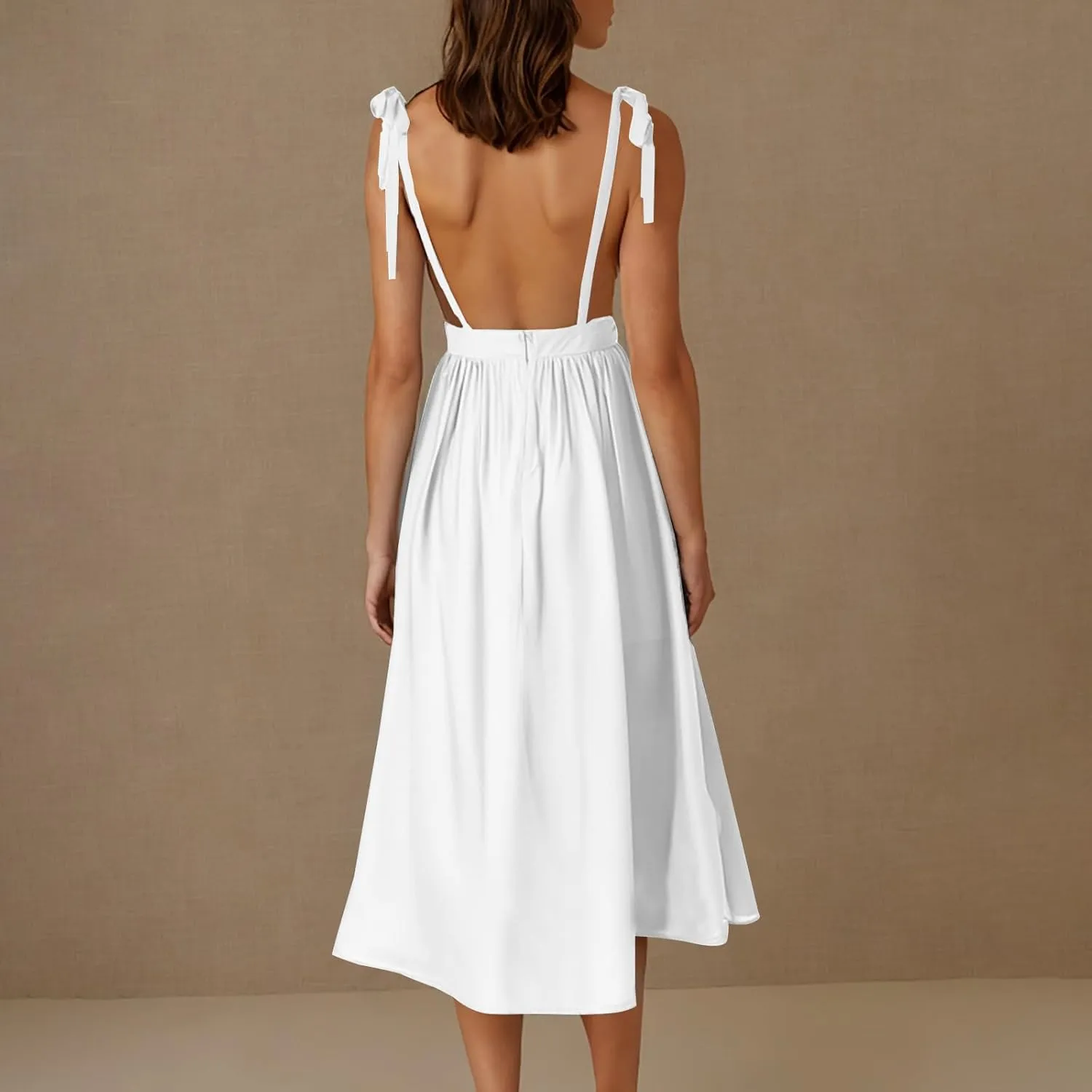 Women's 2025 Summer Casual Dress Spaghetti Strap Smocked Waist Elegant Sexy Dresses Backless Suspender Midi Sundress