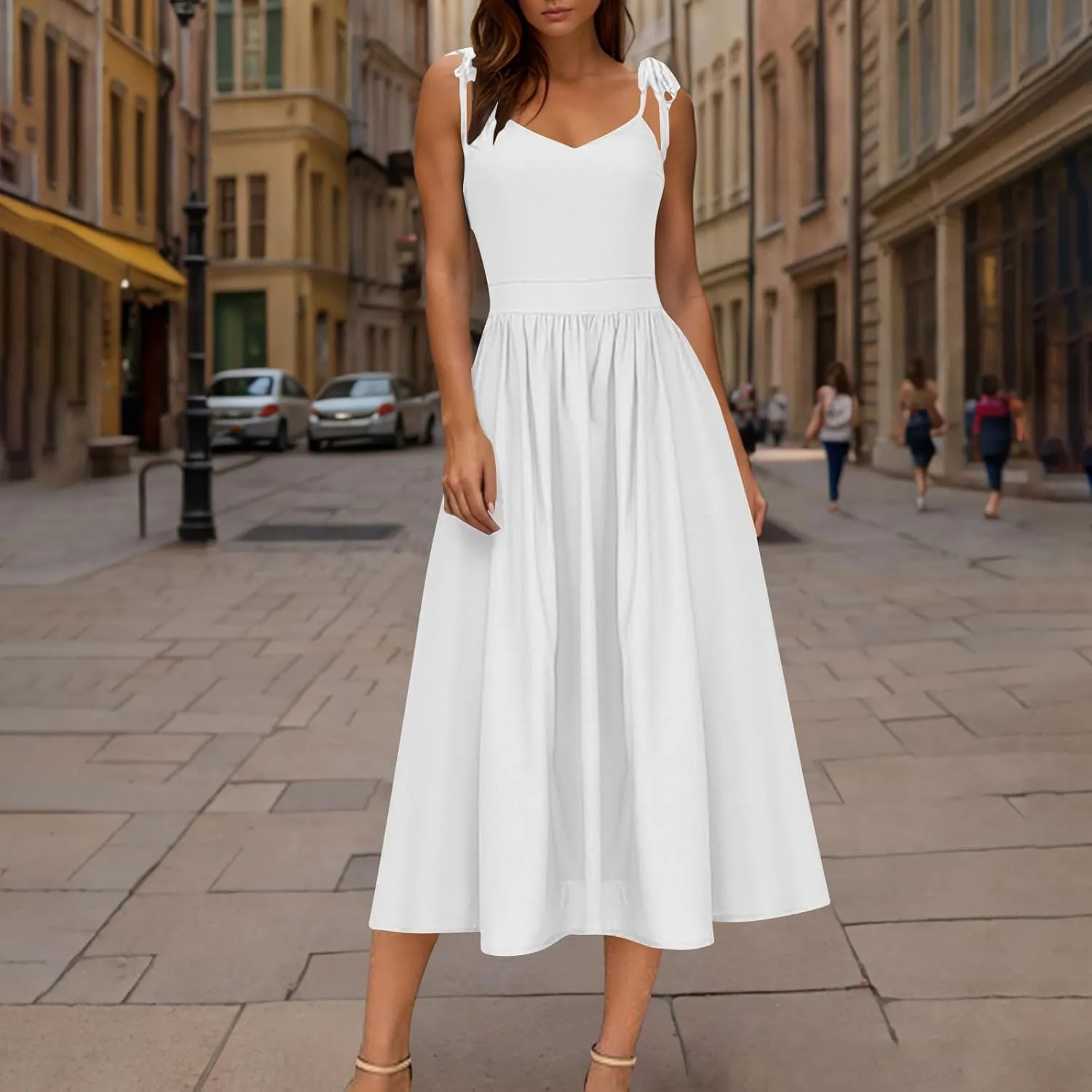 Women's 2025 Summer Casual Dress Spaghetti Strap Smocked Waist Elegant Sexy Dresses Backless Suspender Midi Sundress