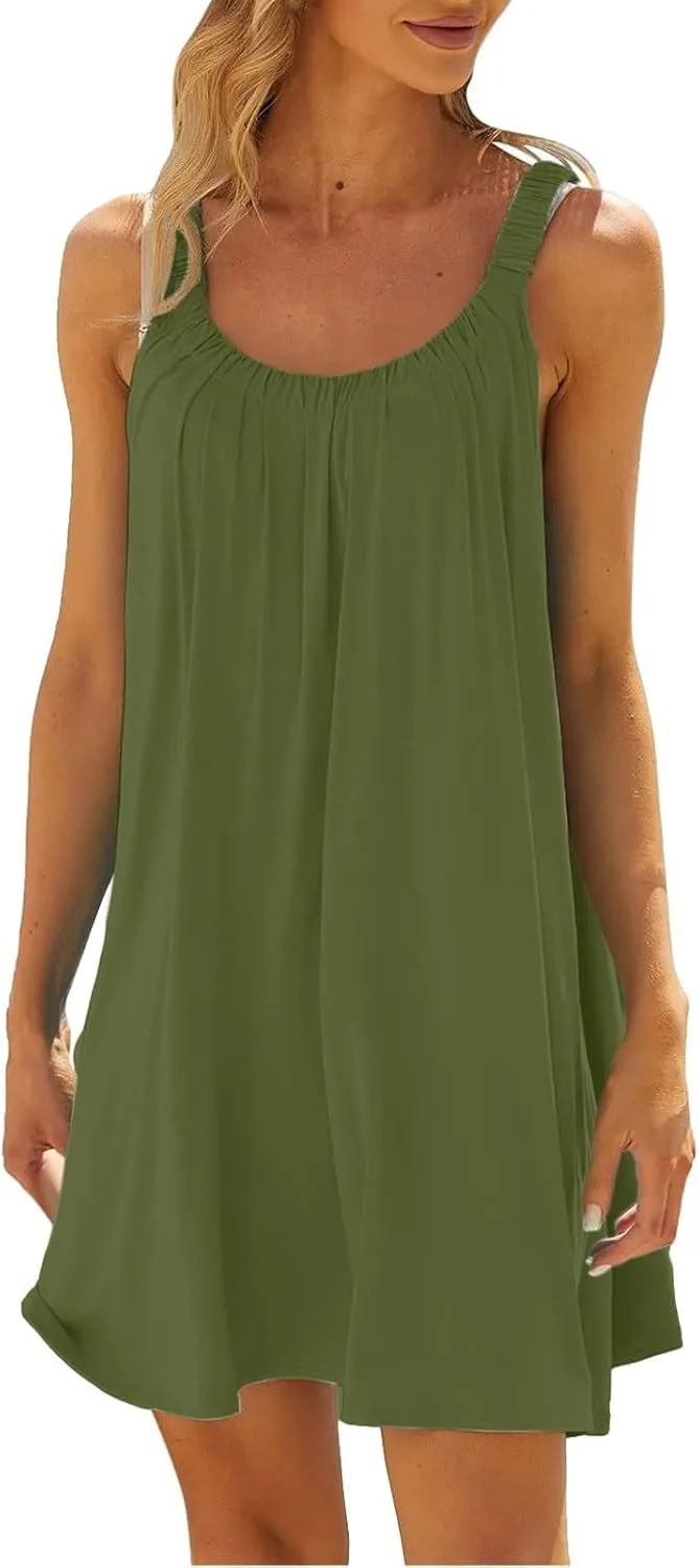 Women's Beach Dress 2025 Summer Casual Vacation Bikini Beachwear Halter Dresses Cute Boho Cover Up Tank Mini Sundress