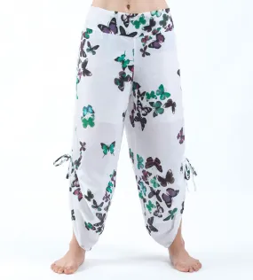 Womens Butterfly Drawstring Legs Pants in Turquoise