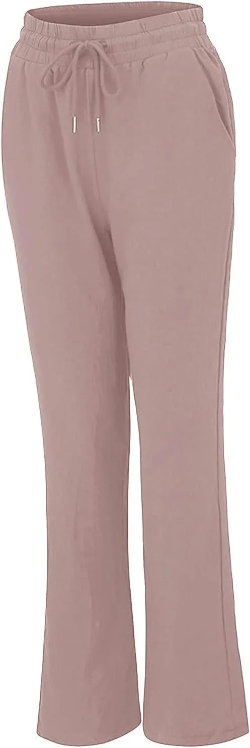 Womens Cotton Linen Pants Drawstring Elastic Waist Wide Leg Loose Fit Summer Trouser Palazzo Pants Women with Pockets