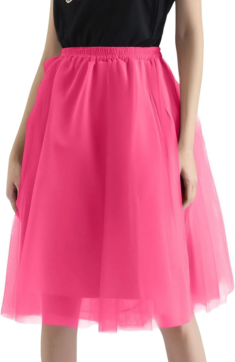 Women's Elegant Elastic Ruffle Petticoat Lightweight Underskirts for Cosplay Party Midi Skirt Tulle A-Line Tutu Skirt