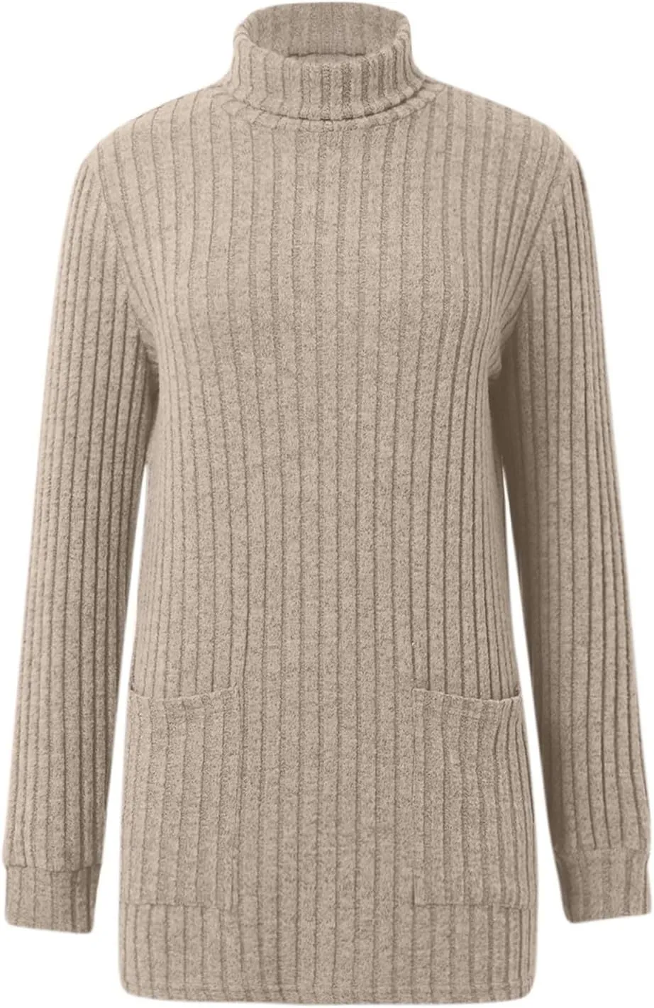 Womens Fall Turtleneck Sweater Tops Loose Fit Ribbed Knit Shirts Casual Lightweight Soft Pullover with Pockets