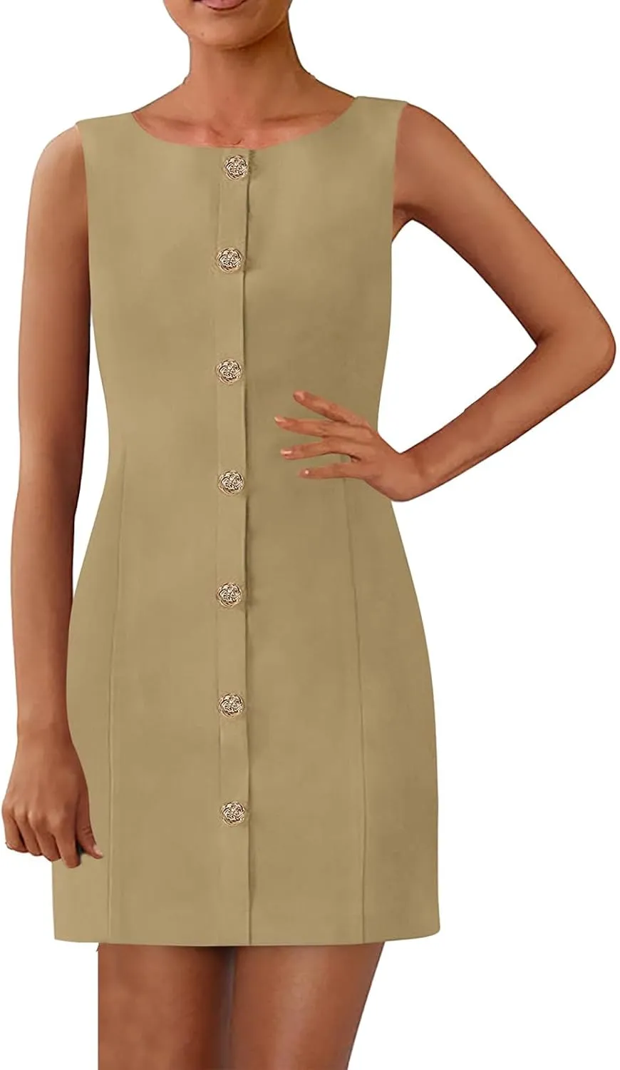 Women's Formal Dresses Sleeveless Button Down Mini Dresses Crewneck Bodycon Elegant Dress Fashion Summer Dress