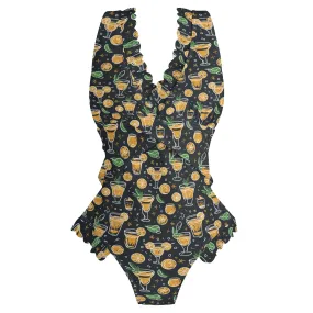 Womens Gold Margarita Ruffle Edge Cross-Front One Piece Swimsuit Bathing Suit