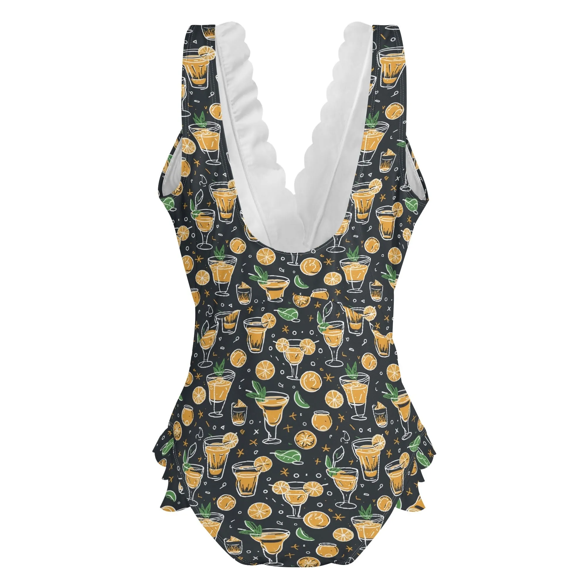 Womens Gold Margarita Ruffle Edge Cross-Front One Piece Swimsuit Bathing Suit