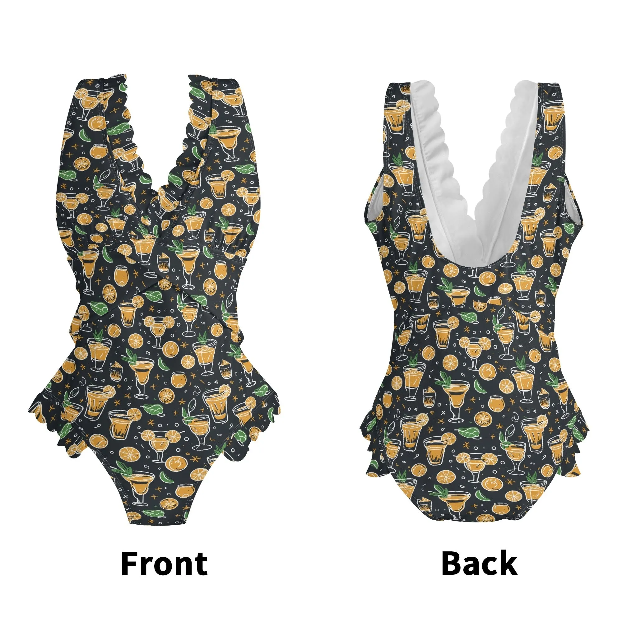 Womens Gold Margarita Ruffle Edge Cross-Front One Piece Swimsuit Bathing Suit