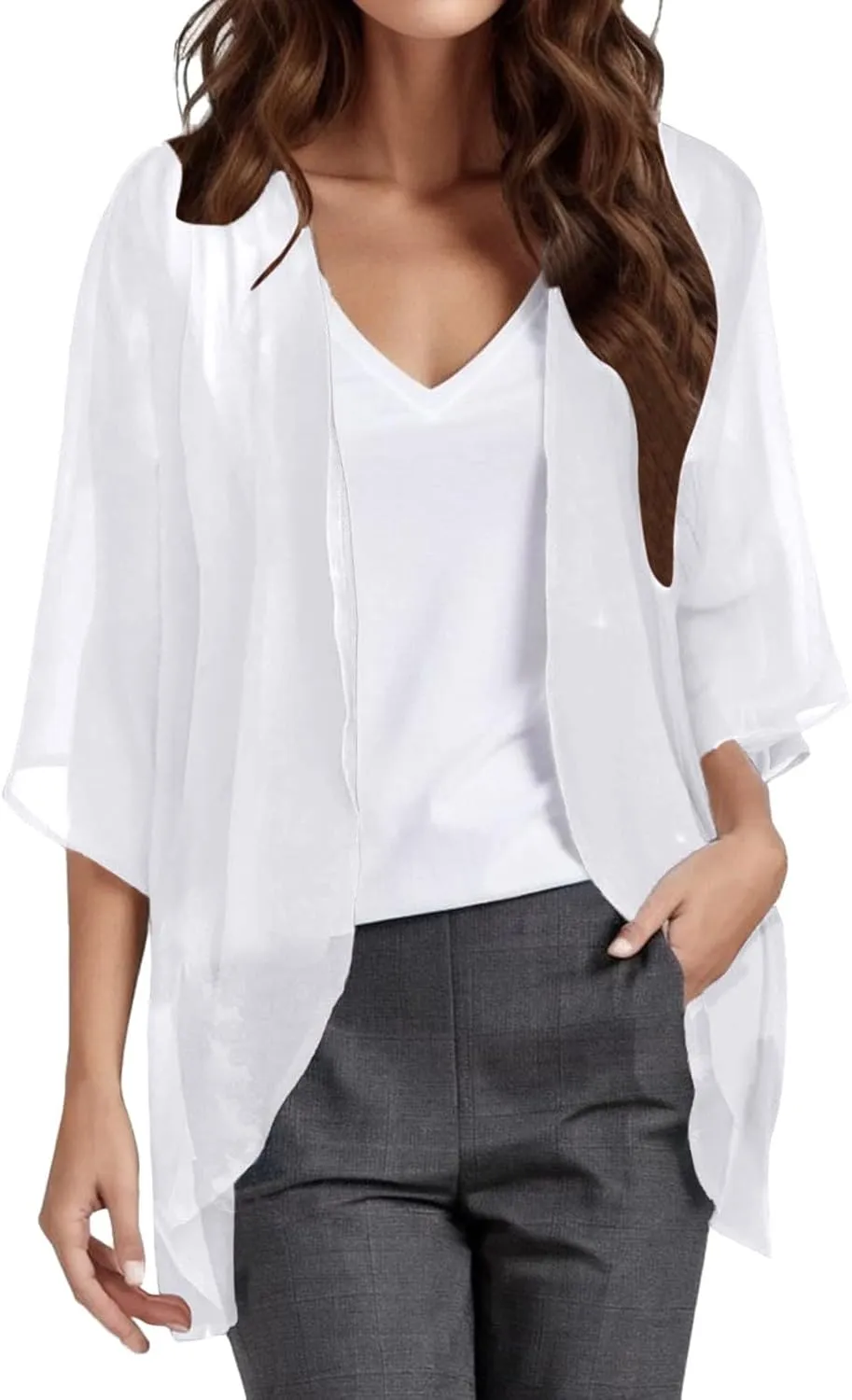 Womens Hawaiian Beach Coverup Sheer Chiffon Shirts Summer Lightweight Thin Casual Loose Open Front Tops