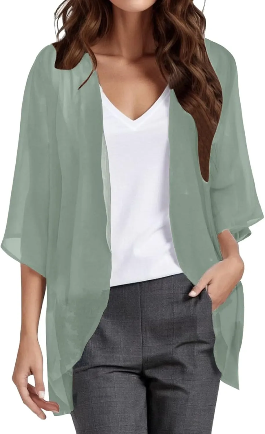 Womens Hawaiian Beach Coverup Sheer Chiffon Shirts Summer Lightweight Thin Casual Loose Open Front Tops