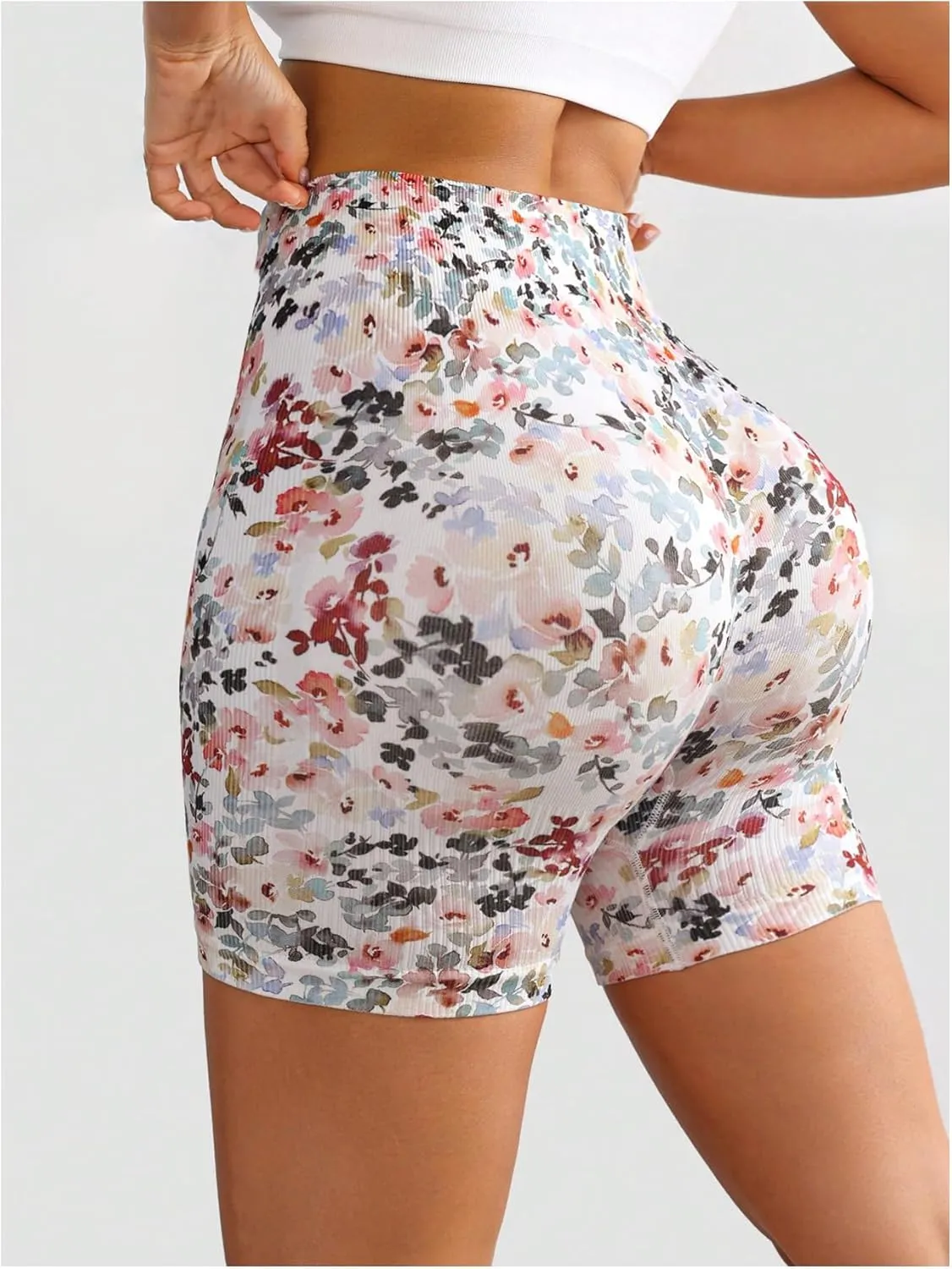 Women's Leopard Print High Waisted Sports Biker Shorts Tummy Control Stretchy Shorts