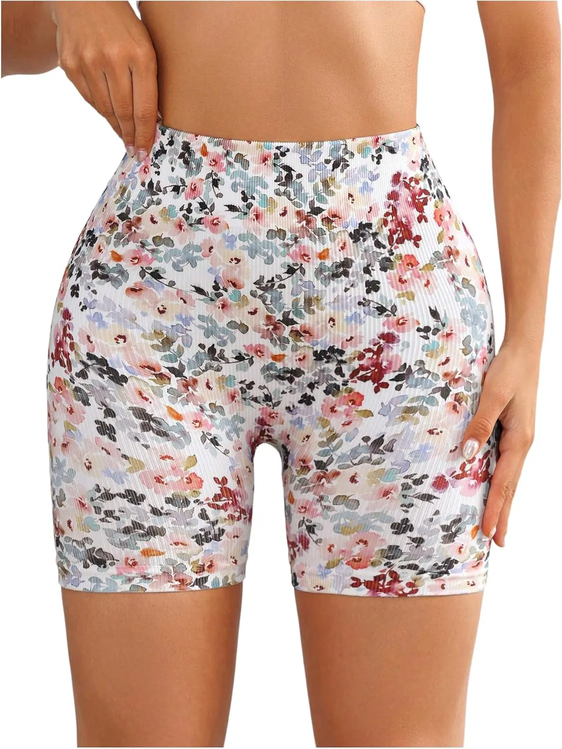 Women's Leopard Print High Waisted Sports Biker Shorts Tummy Control Stretchy Shorts