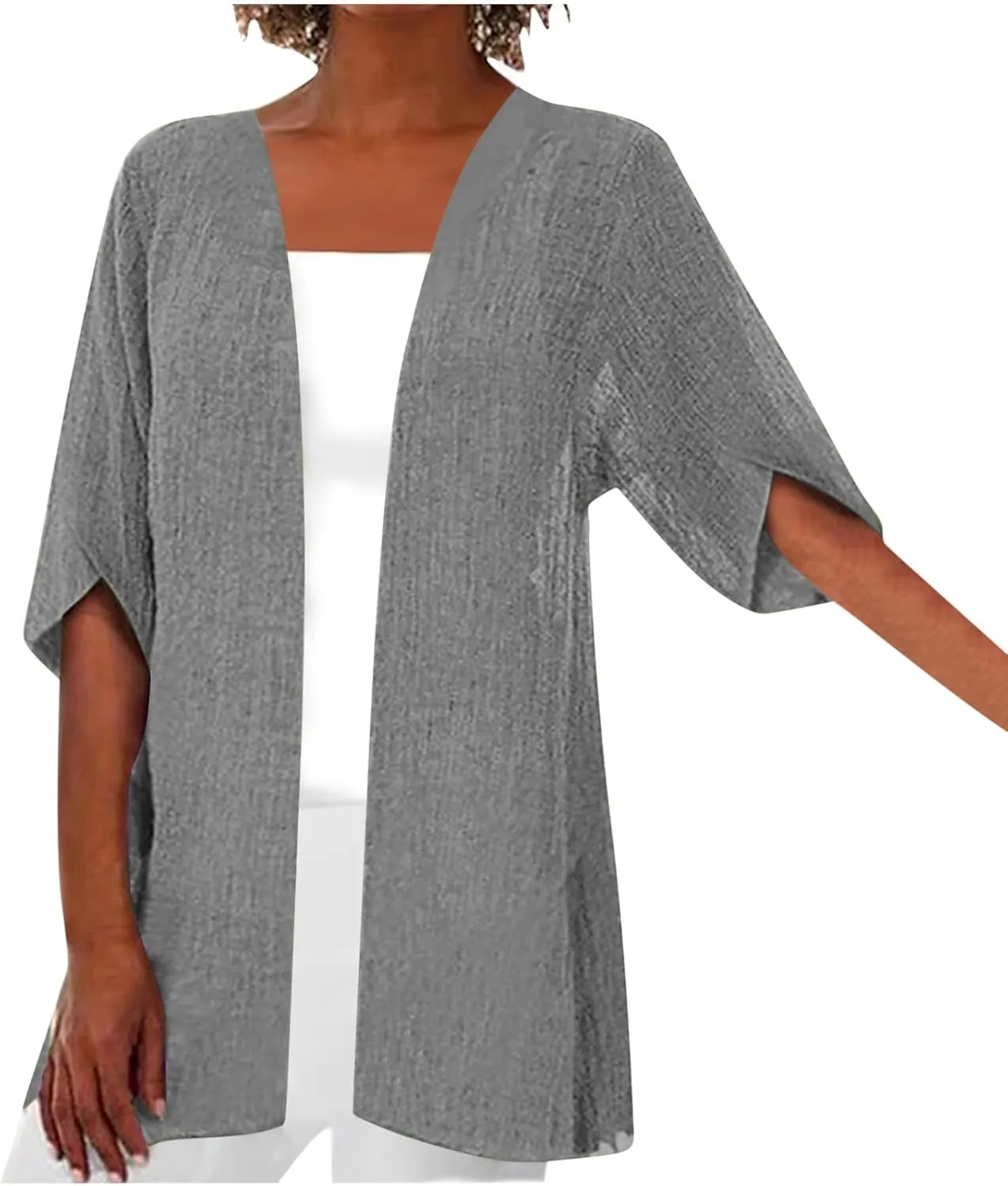Womens Lightweight Linen Cardigan 2025 Summer Half Sleeve Open Front Beach Coverup Plus Size Sun Protection Clothing