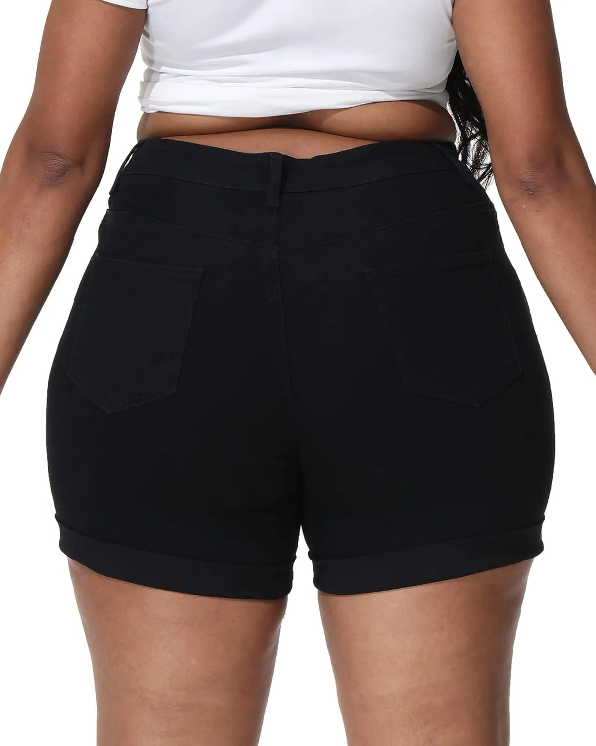 Womens Plus Size Jean Shorts Stretchy High Waisted Distressed Fold Hem Denim Shorts
