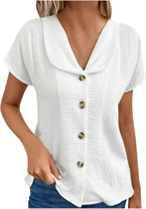 Women's Short Sleeve Tops Button Down Sun Shirt Lightweight Summer Sun Protection Shirts Loose Beach Vacation Blouse