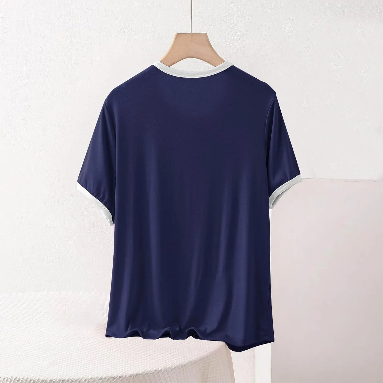 Women's Sleep T-Shirt 2025 Summer Short Sleeve Lounge Pajamas Shirts Crewneck Loose Casual Solid Soft Modal Tee Top