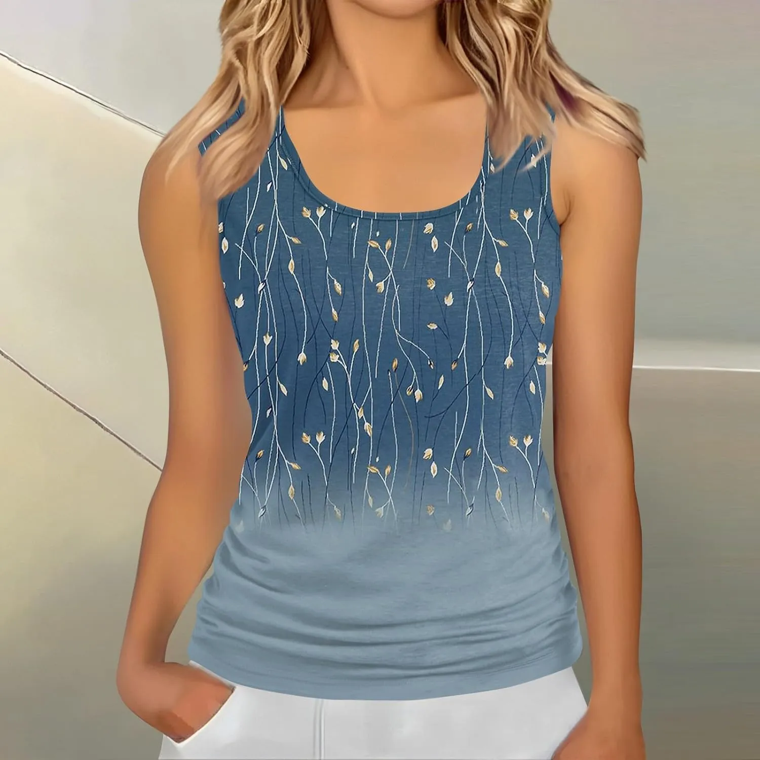 Womens Tank Tops 2025 Sleeveless Square Round Neck Ruched Spring Summer Tee Shirts Basic Outfits Trendy Clothes