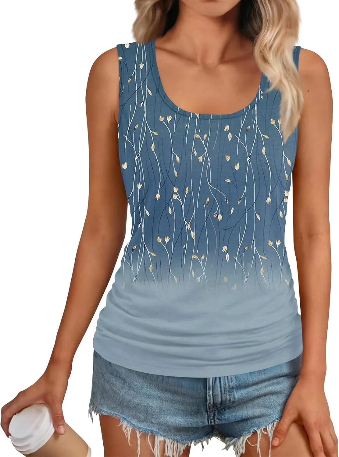 Womens Tank Tops 2025 Sleeveless Square Round Neck Ruched Spring Summer Tee Shirts Basic Outfits Trendy Clothes