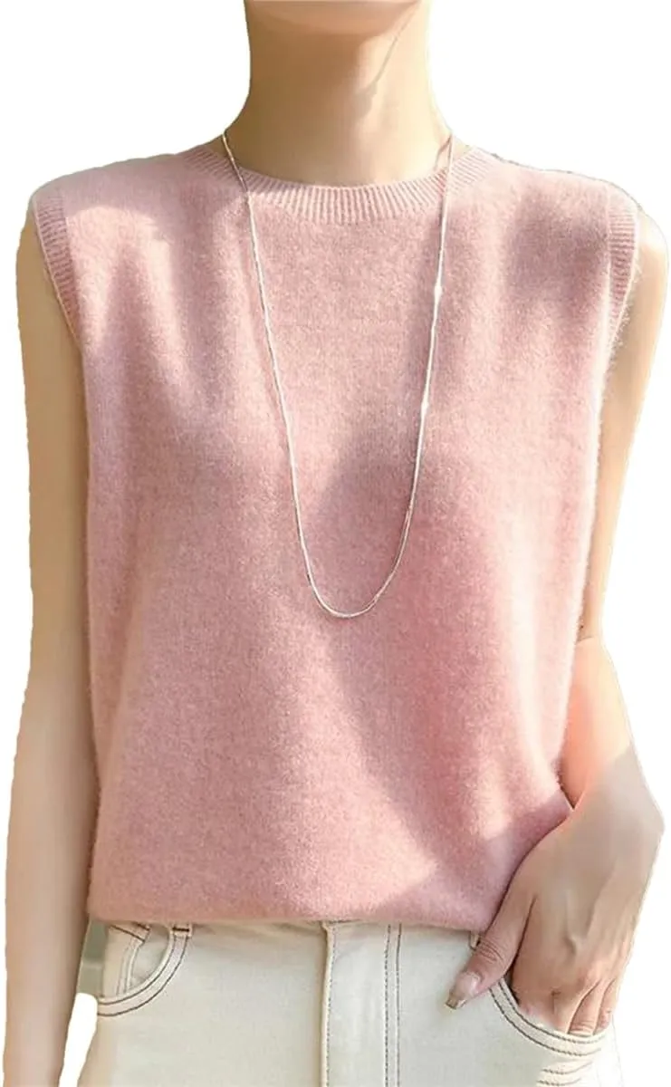 Women's Vest Merino Wool Sweater Crop Top Sleeveless Soft Cashmere Vest Knitted Suspender Bottoming Shirt