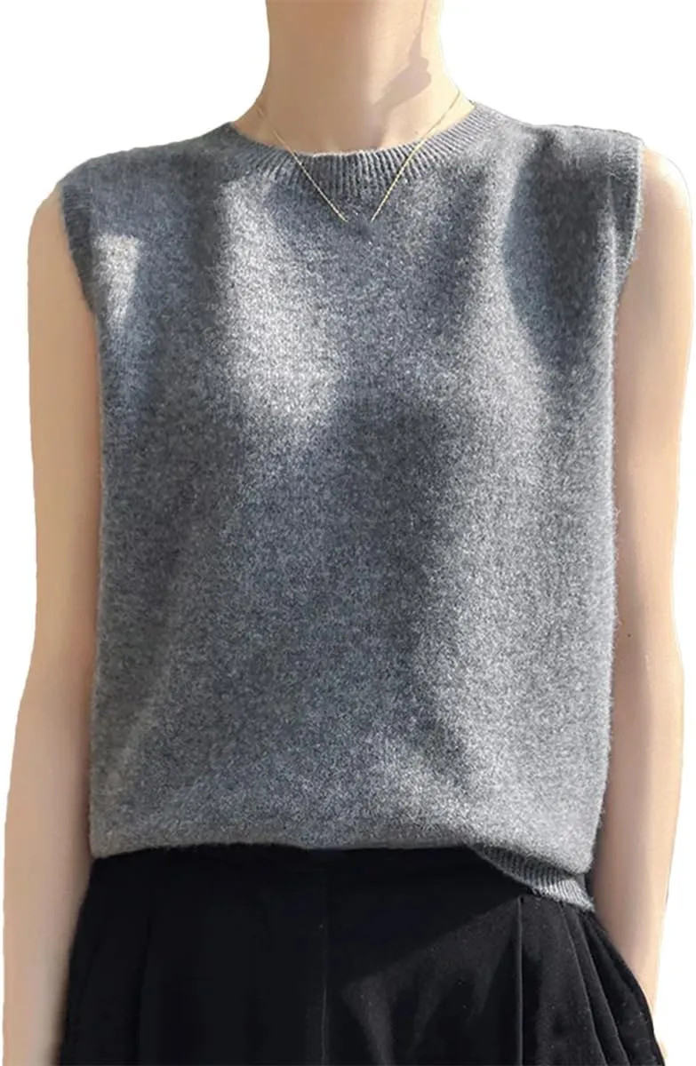 Women's Vest Merino Wool Sweater Crop Top Sleeveless Soft Cashmere Vest Knitted Suspender Bottoming Shirt