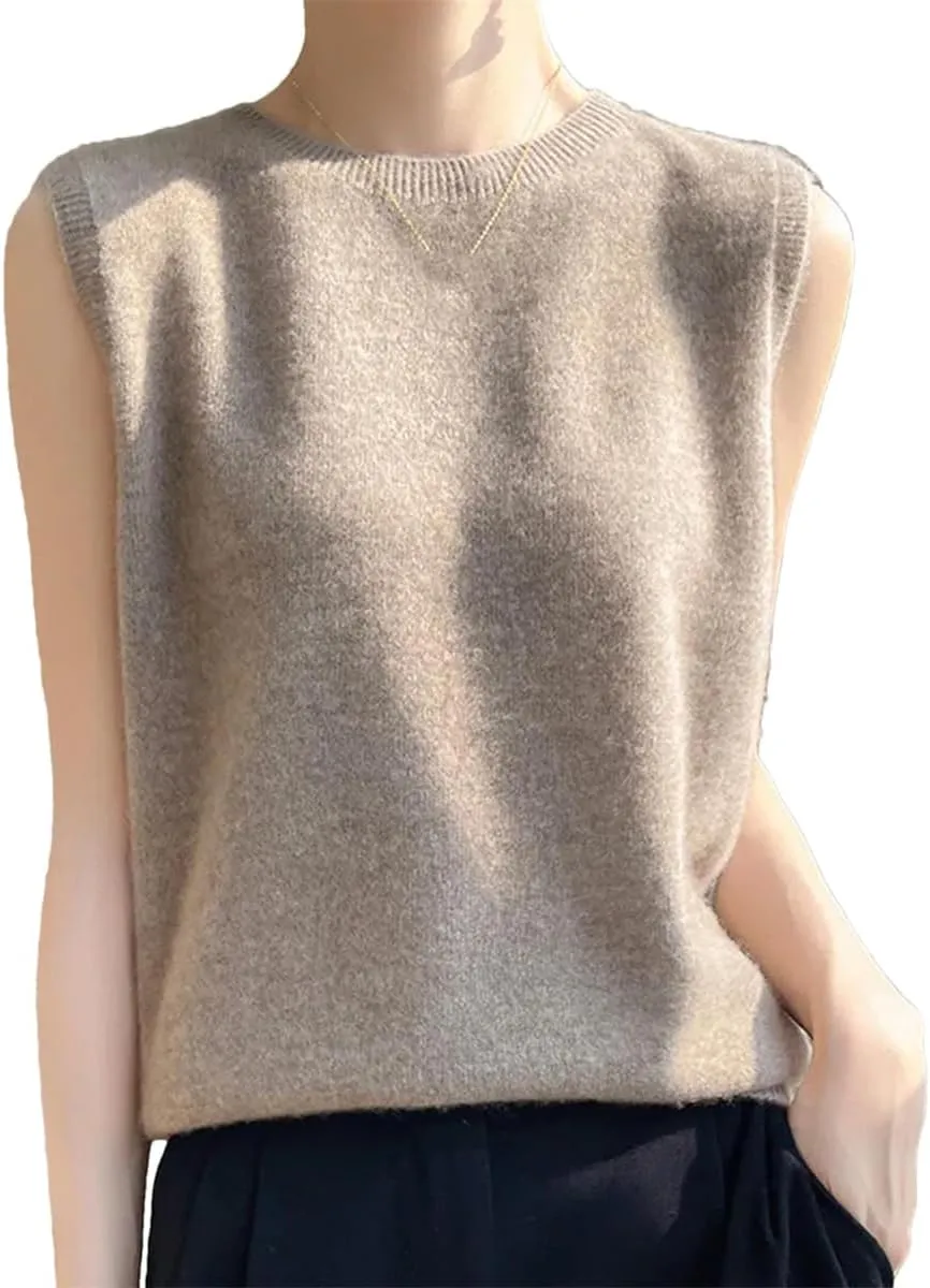Women's Vest Merino Wool Sweater Crop Top Sleeveless Soft Cashmere Vest Knitted Suspender Bottoming Shirt