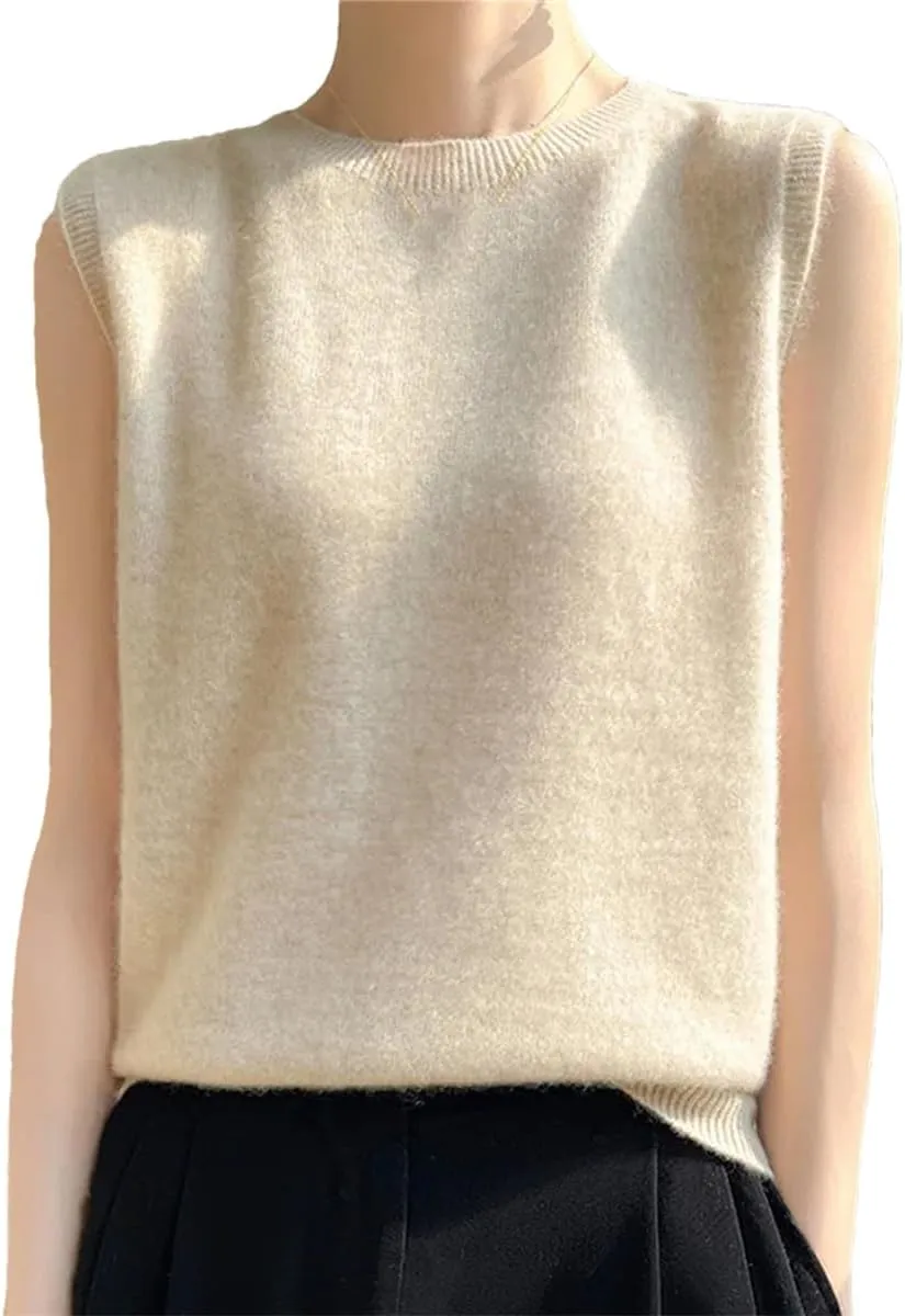 Women's Vest Merino Wool Sweater Crop Top Sleeveless Soft Cashmere Vest Knitted Suspender Bottoming Shirt