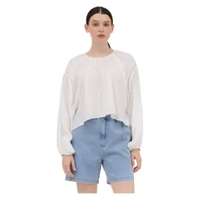Women's White Peasant Blouse with Eyelet Trim