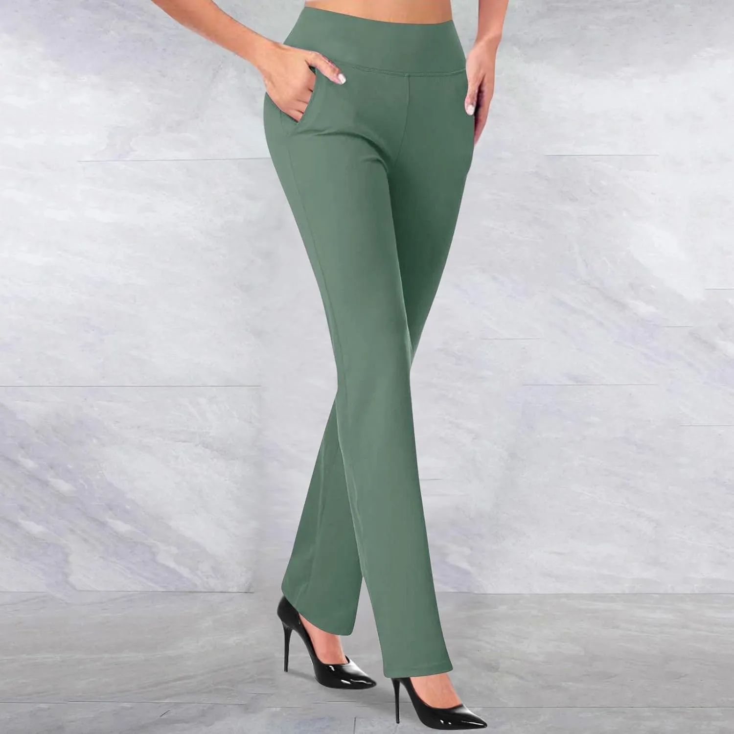 Work Pants for Women 2024 High Waist Stretch Soft Comfy Athletic Workout Yoga Pants Fashion Casual Business Trousers