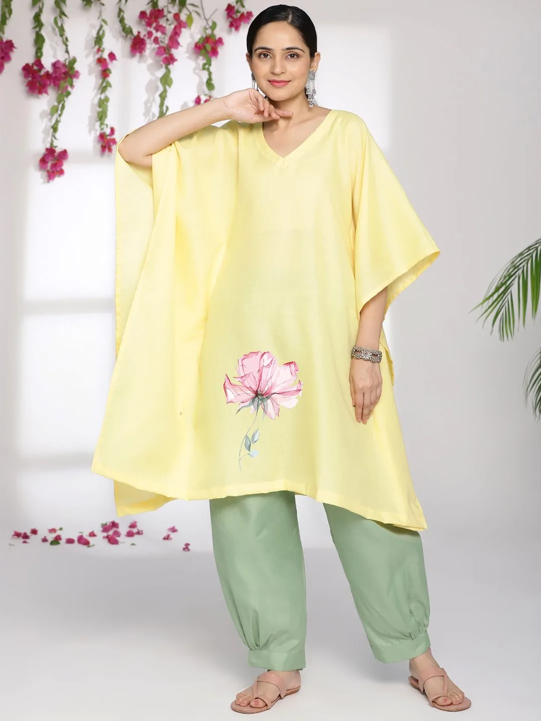 Yellow CottonSlub ShortKaftan - Heather
